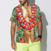 Funny Aloha Tropical Flowers Costume Men Hawaiian Shirt 4