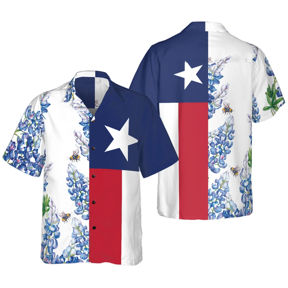 Royal Blue Bluebonnet Texas Hawaiian Shirt