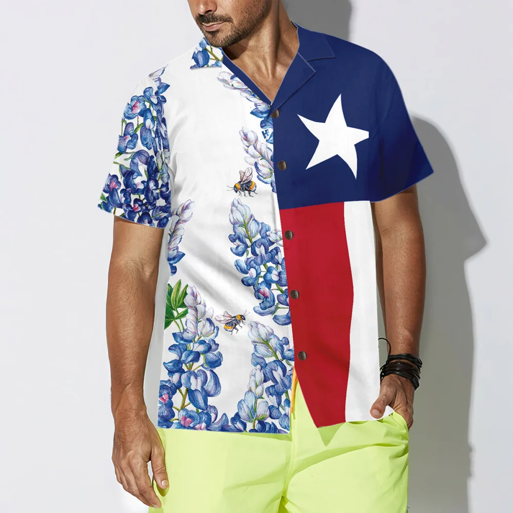 Royal Blue Bluebonnet Texas Hawaiian Shirt