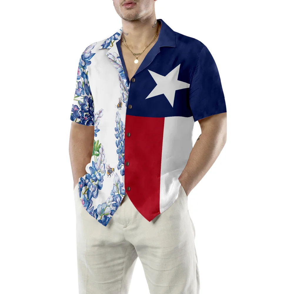 Royal Blue Bluebonnet Texas Hawaiian Shirt