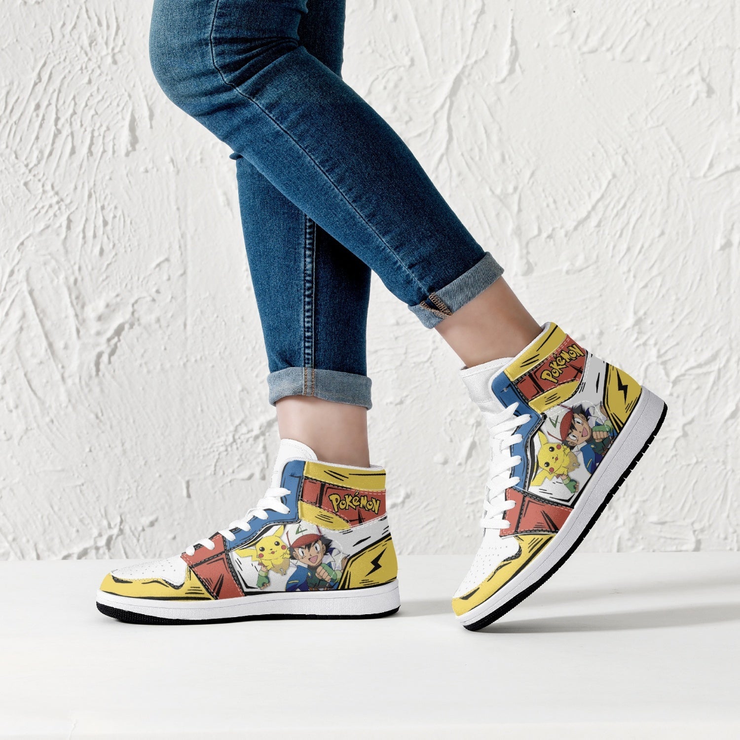 Ash Ketchum and Pikachu Mid 1 Basketball Shoes