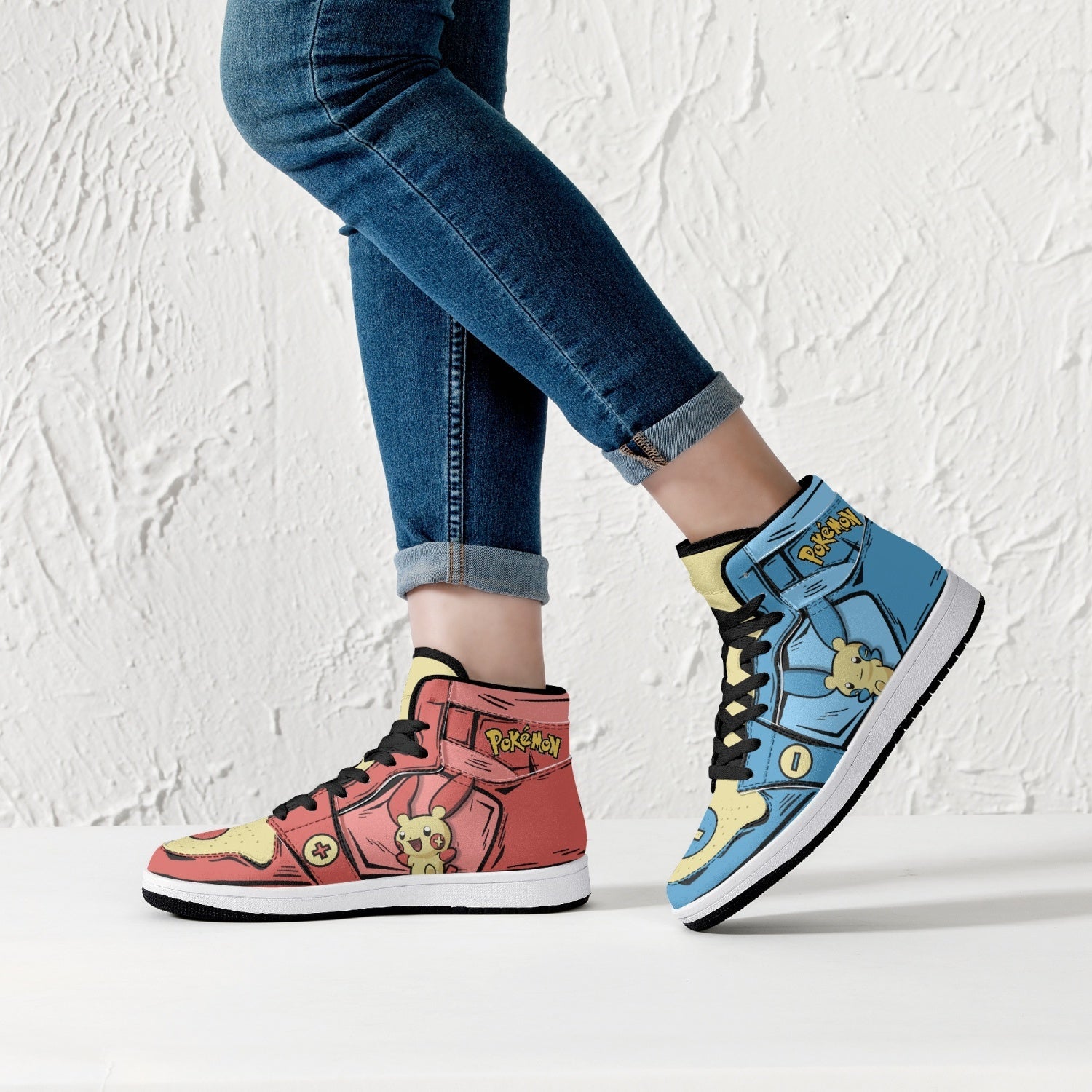 Plusle and Minun Pokemon Mid 1 Basketball Shoes