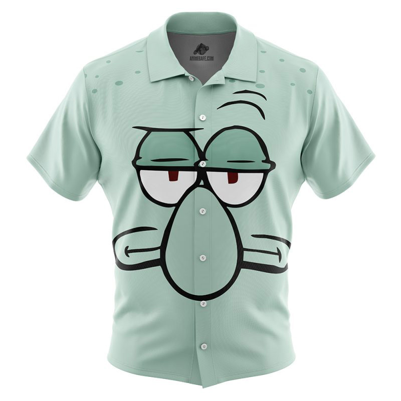 Squidward Face Spongebob Squarepants Button Up Hawaiian Shirt