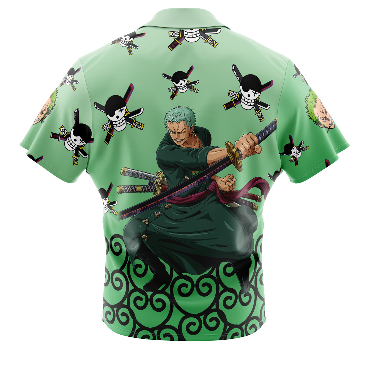 Zoro Pattern One Piece Pirates Button Up Hawaiian Shirt